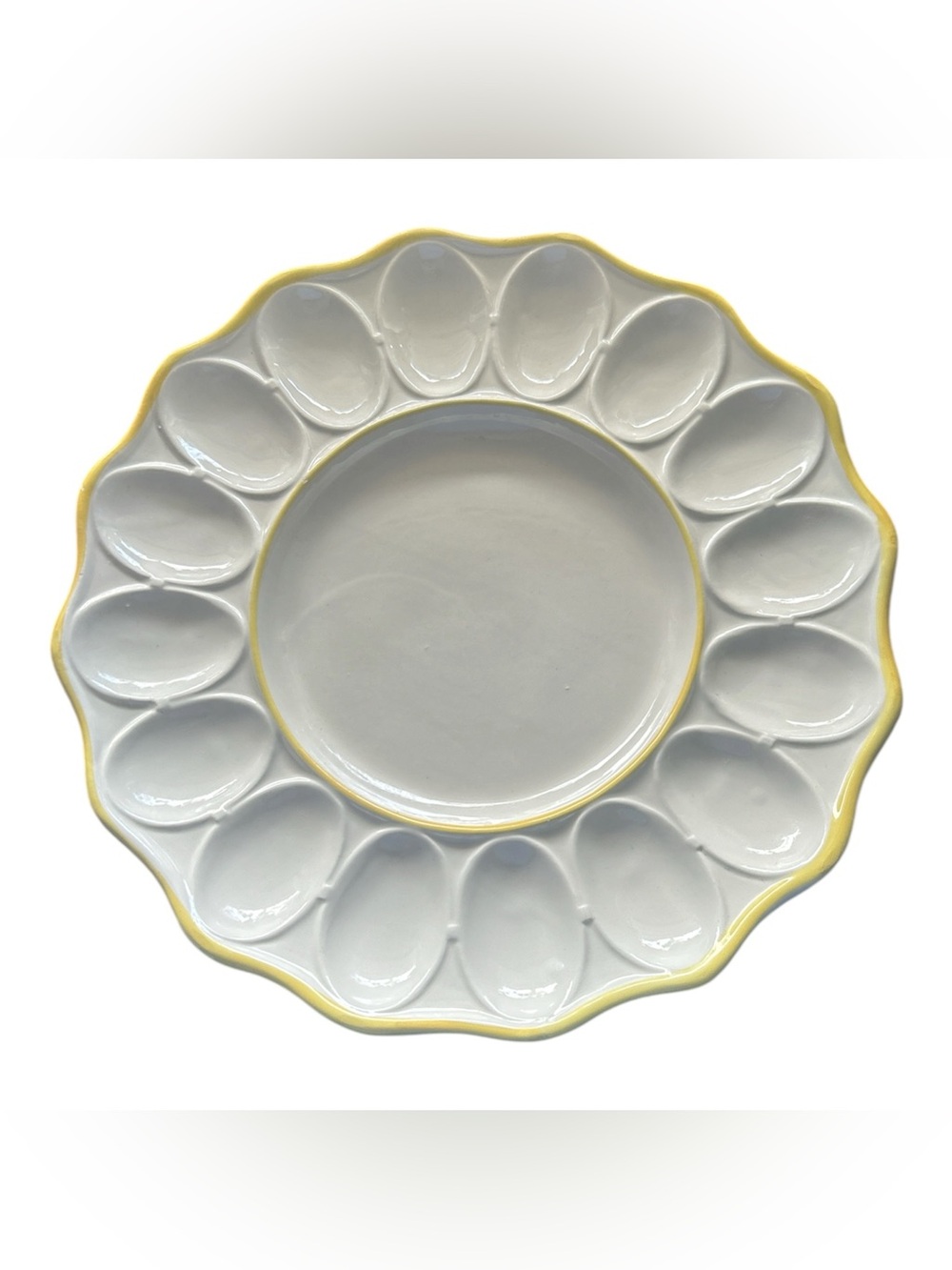 Mid Century Modern Ceramic Egg Serving Platter Yellow Trim Made in Italy 2285
